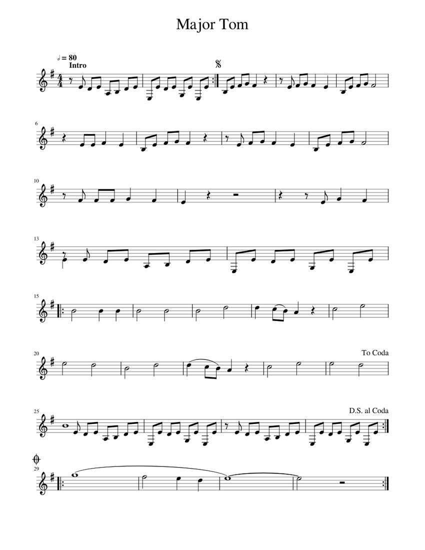 Major Tom (völlig losgelöst) – Bb Clarinet Solo Sheet music for ...