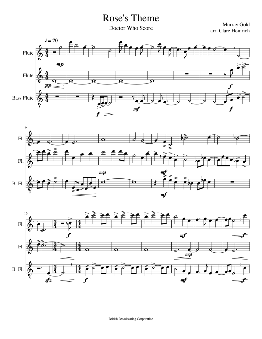 Rose's Theme-- Doctor Who Sheet music for Flute, Flute bass (Mixed Trio) |  Musescore.com