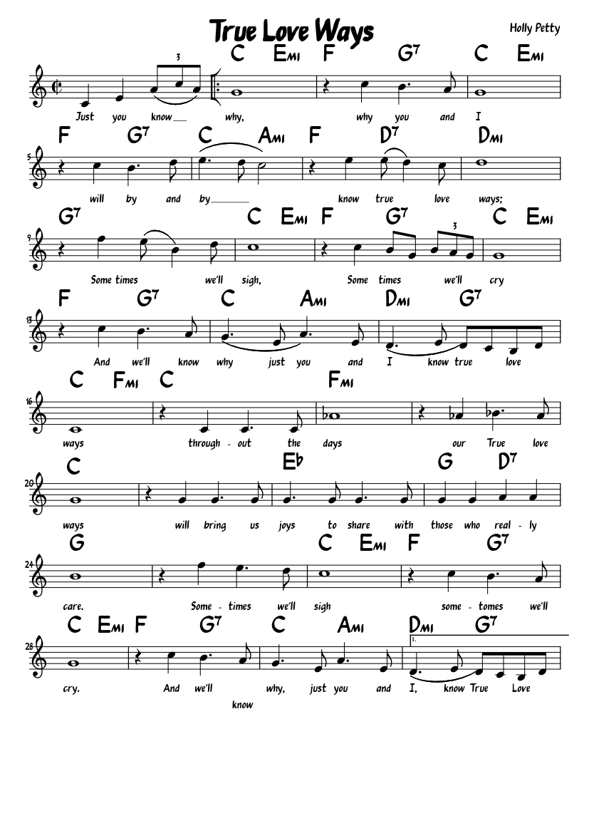 True Love Ways Sheet music for Oboe (Solo) | Musescore.com