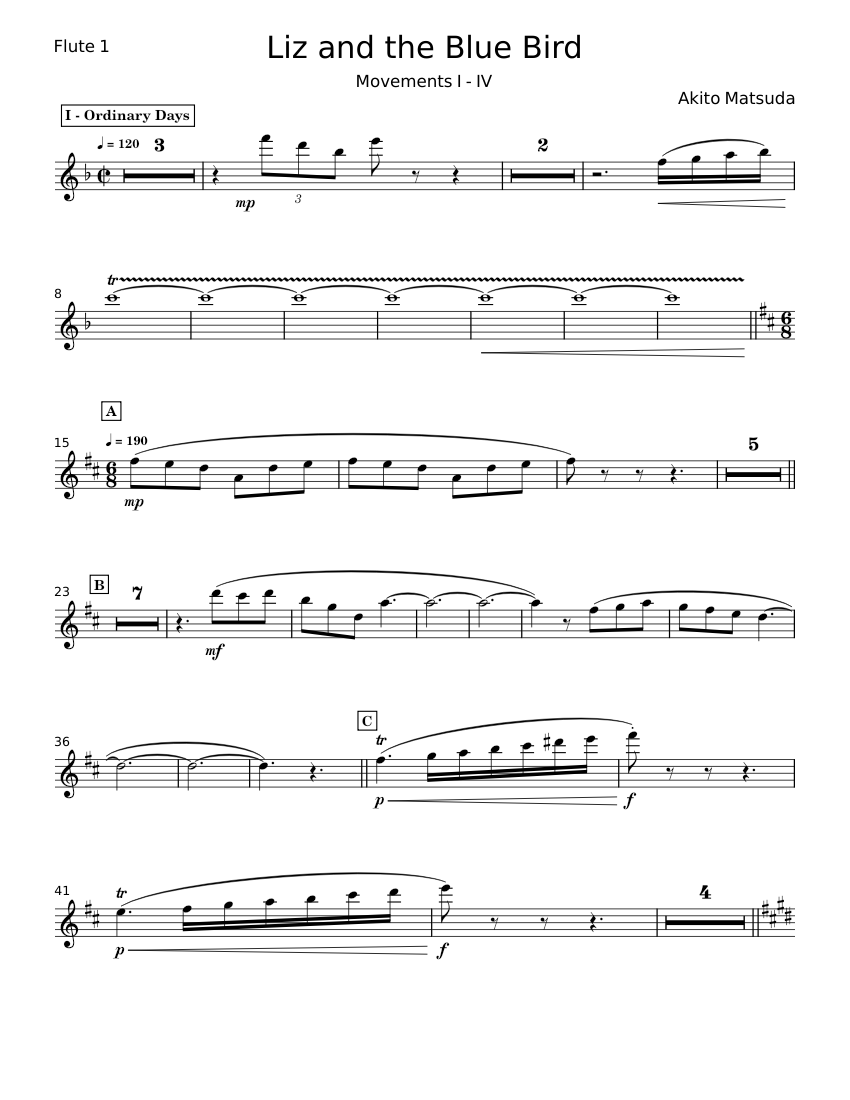 Liz and the Blue Bird - Akito Matsuda Sheet music for Flute (Solo ...