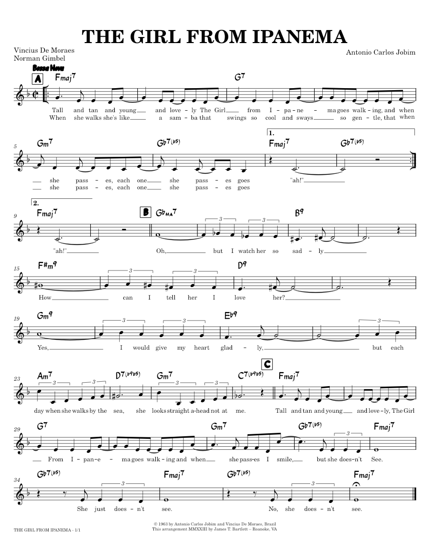 Amazing Girl From Ipanema Lead Sheet Gallery