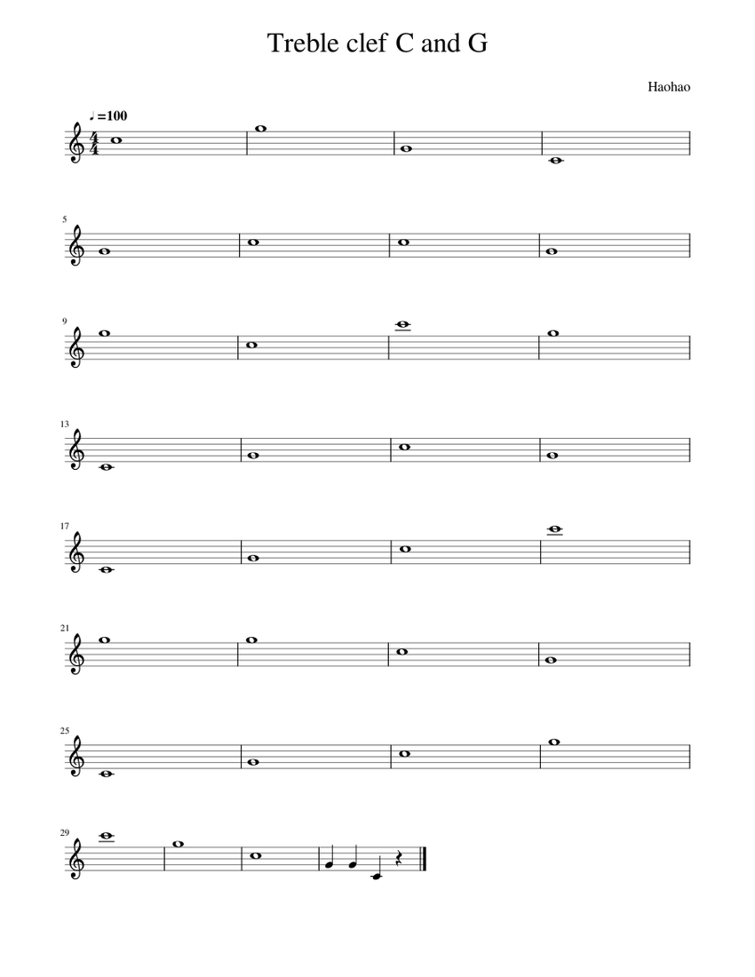 Treble Clef C And G Sheet Music For Piano Solo Easy