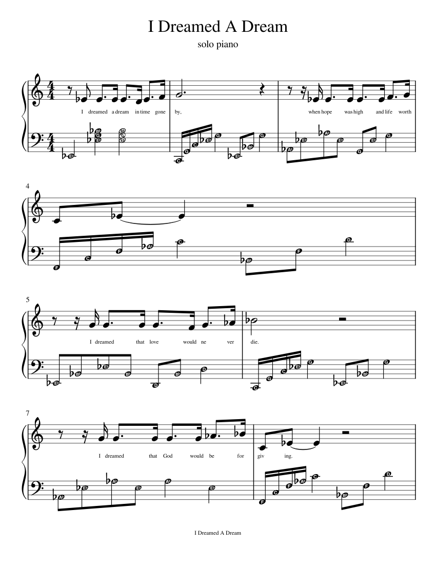 I Dreamed A Dream Sheet music for Piano (Solo) | Musescore.com