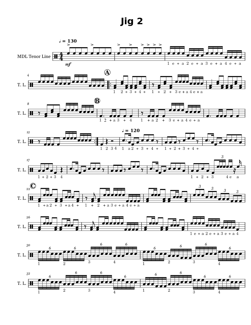 Jig Notes CDA Jig 2 Tenor Sheet music for Tenor drum (Solo) | Musescore.com