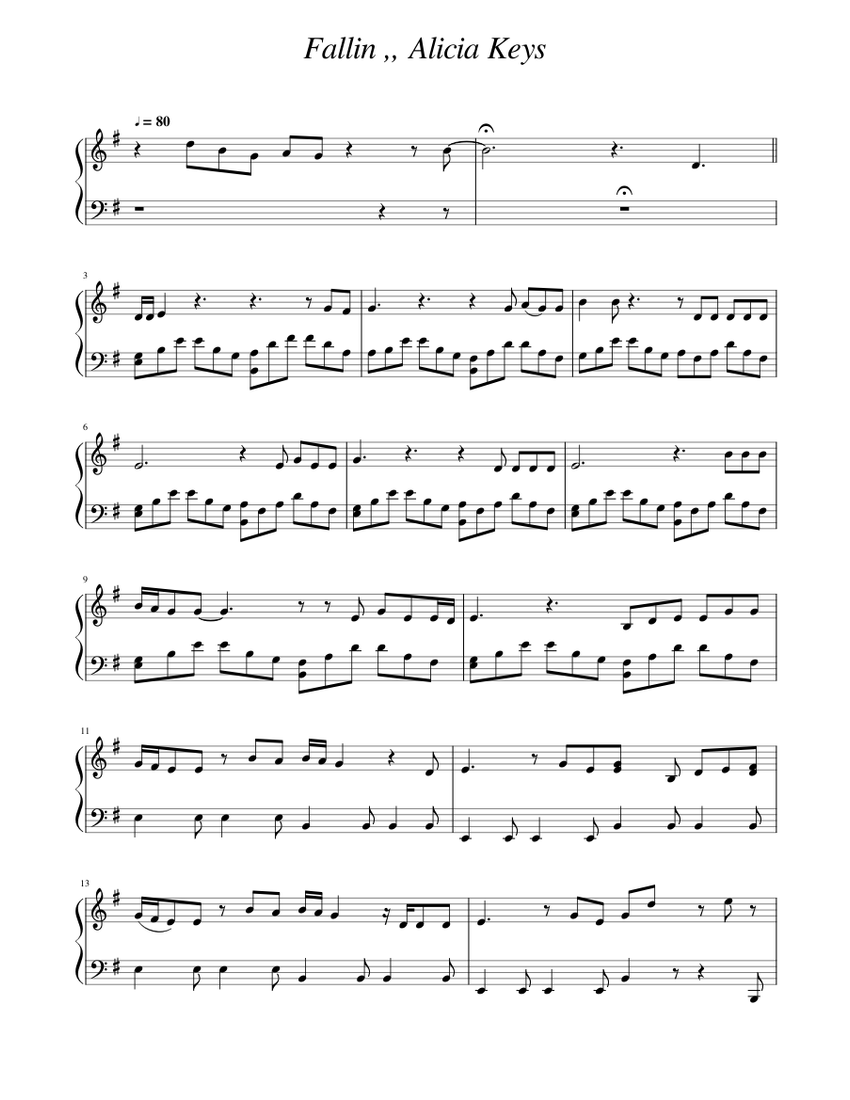 Fallin,,,,, Alicia Keys - piano tutorial