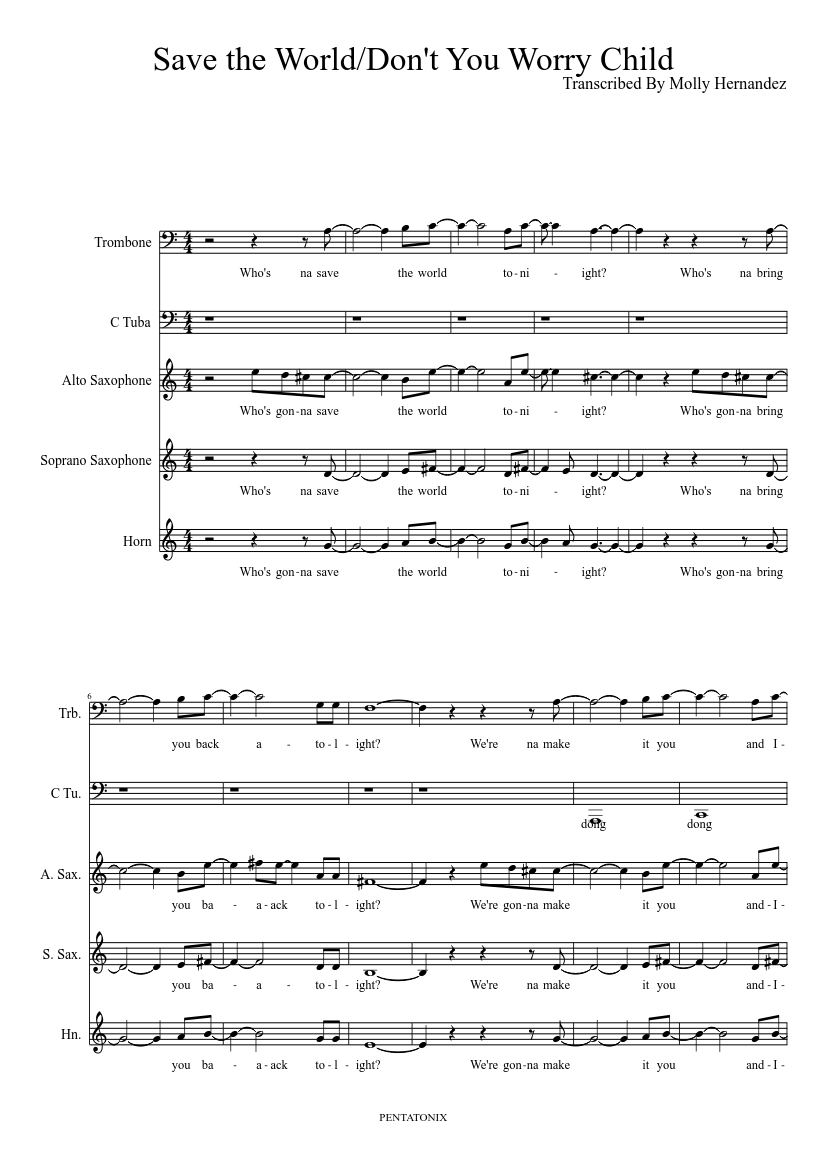 Don T You Worry Child Sheet Music For Trombone Tuba Brass Duet Musescore Com