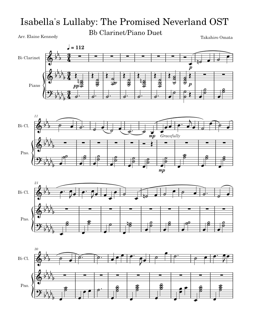Isabella's Lullaby Clarinet/Piano Duet Sheet music for Piano, Clarinet
