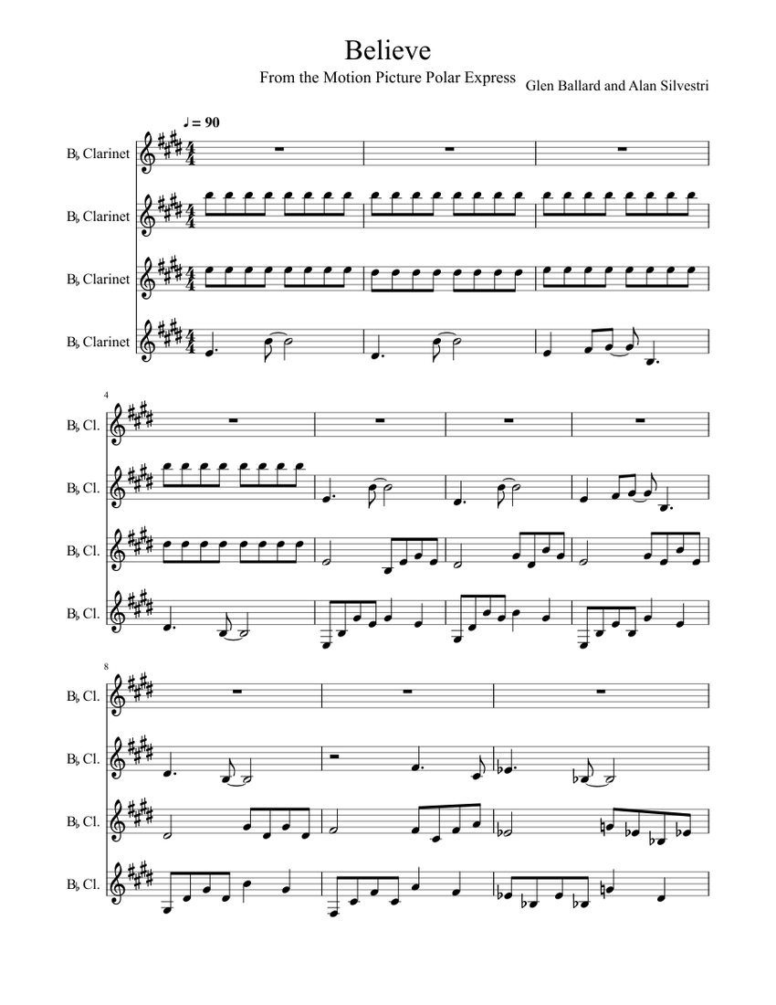 Believe Sheet music for Clarinet other (Mixed Quartet) | Musescore.com