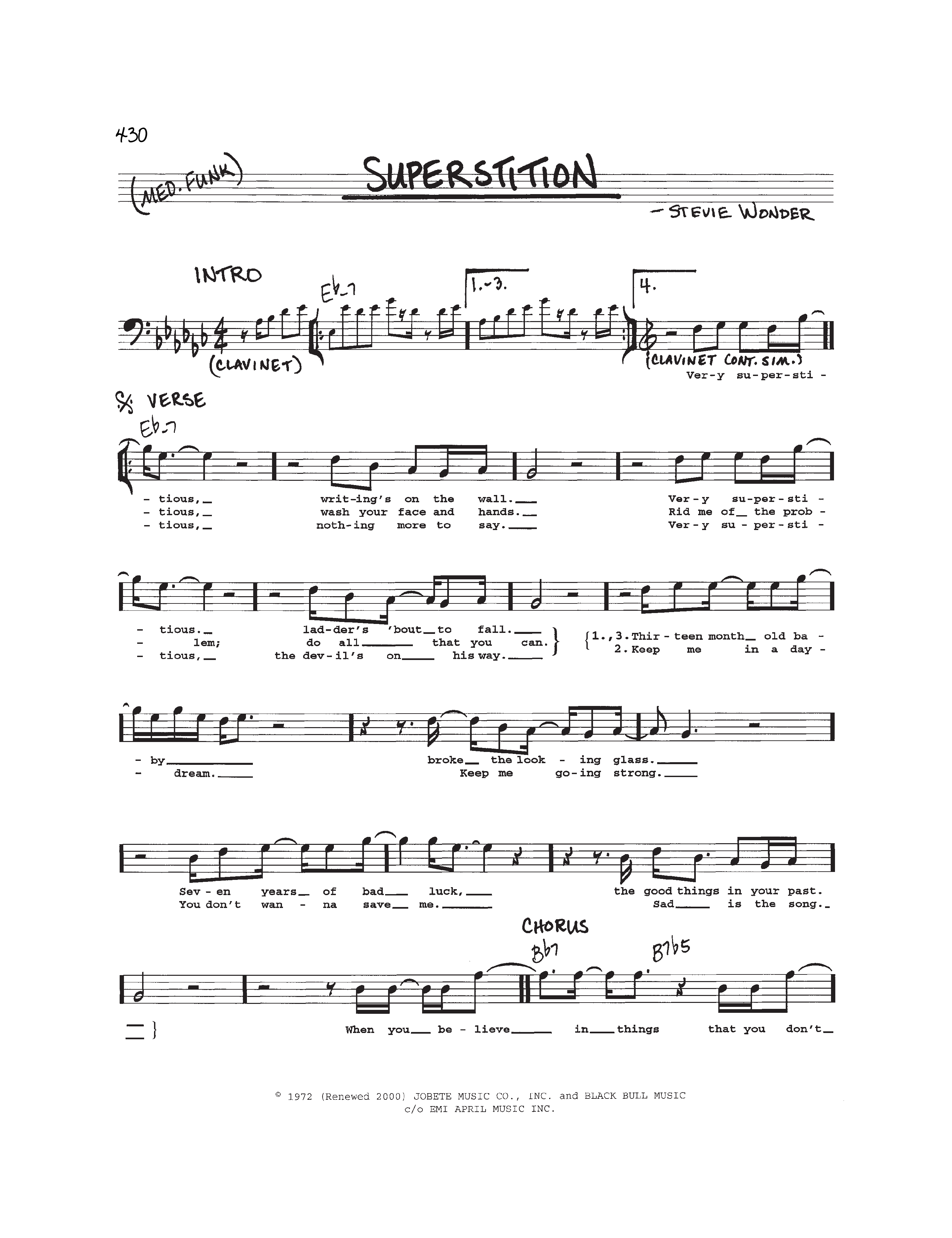 Play Official version of Superstition Sheet Music by Stevie Wonder