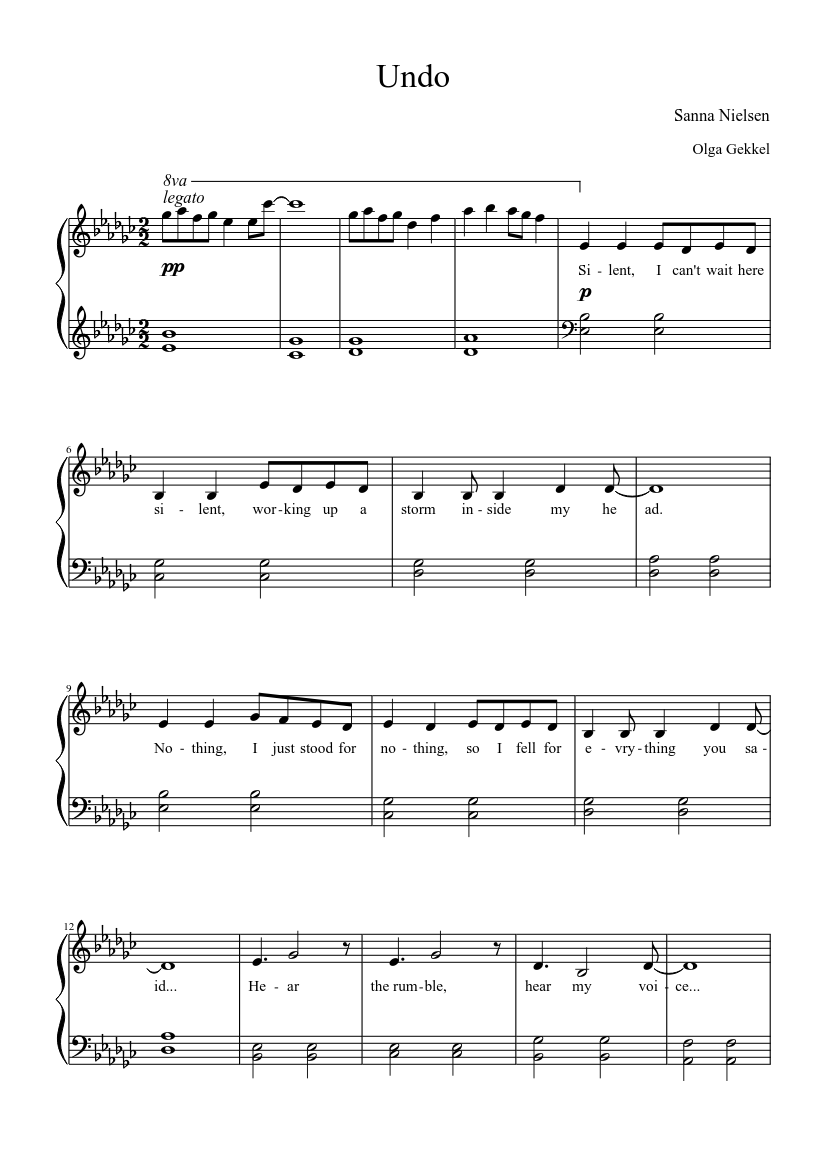 Sanna Nielsen - Undo (with lyrics) Sheet music for Piano (Solo) |  Musescore.com