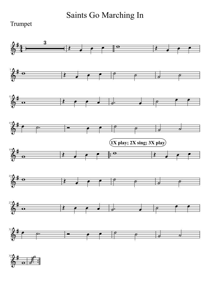 Saints Go Marching In - Trumpet Sheet music for Cornet (Solo) |  Musescore.com