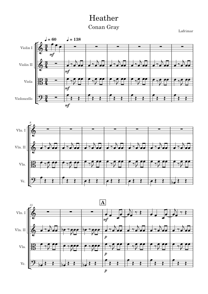 Heather - Conan Gray Sheet Music for Violin, Viola, Cello (String ...