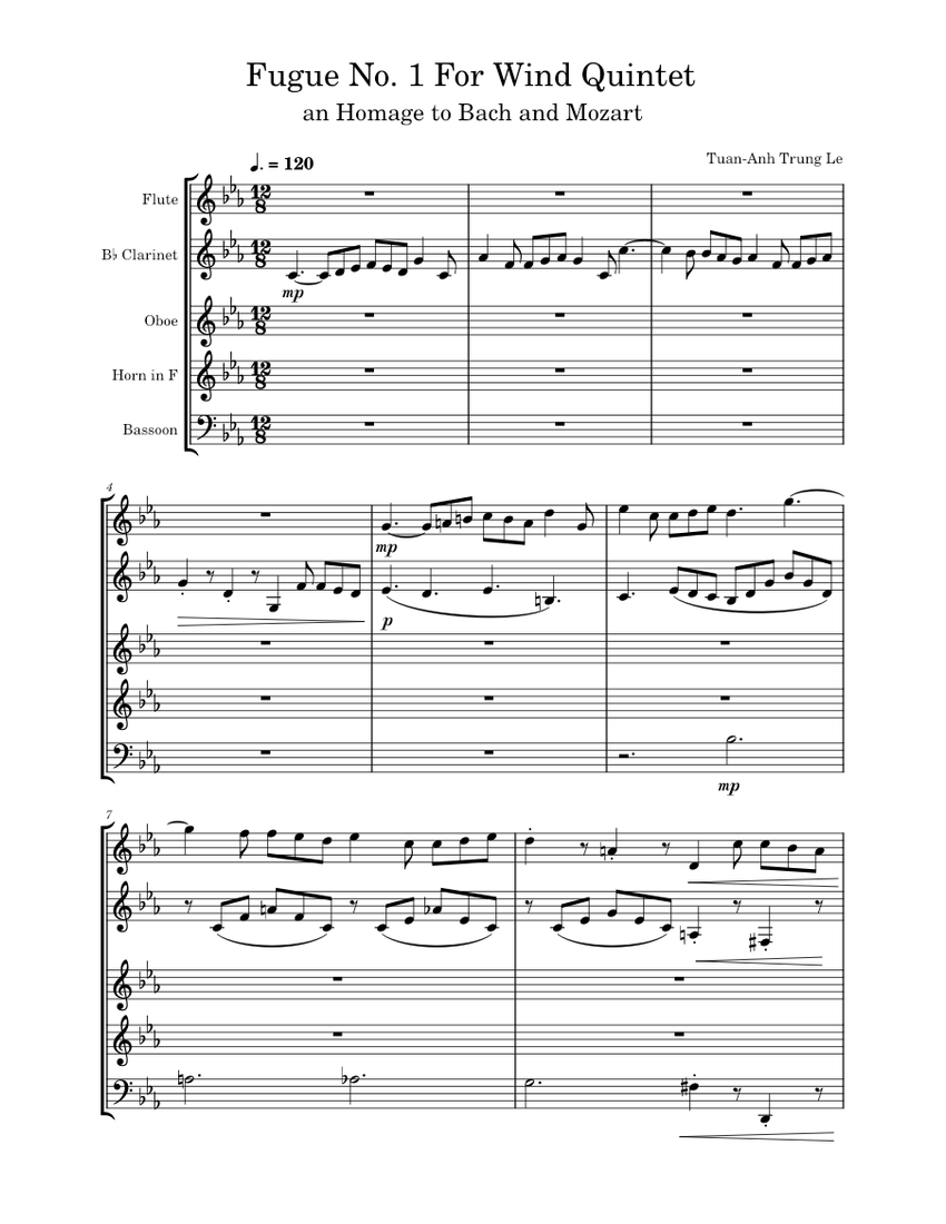 Fugue No. 1 for Woodwinds Quintet Sheet music for Flute, Oboe,
