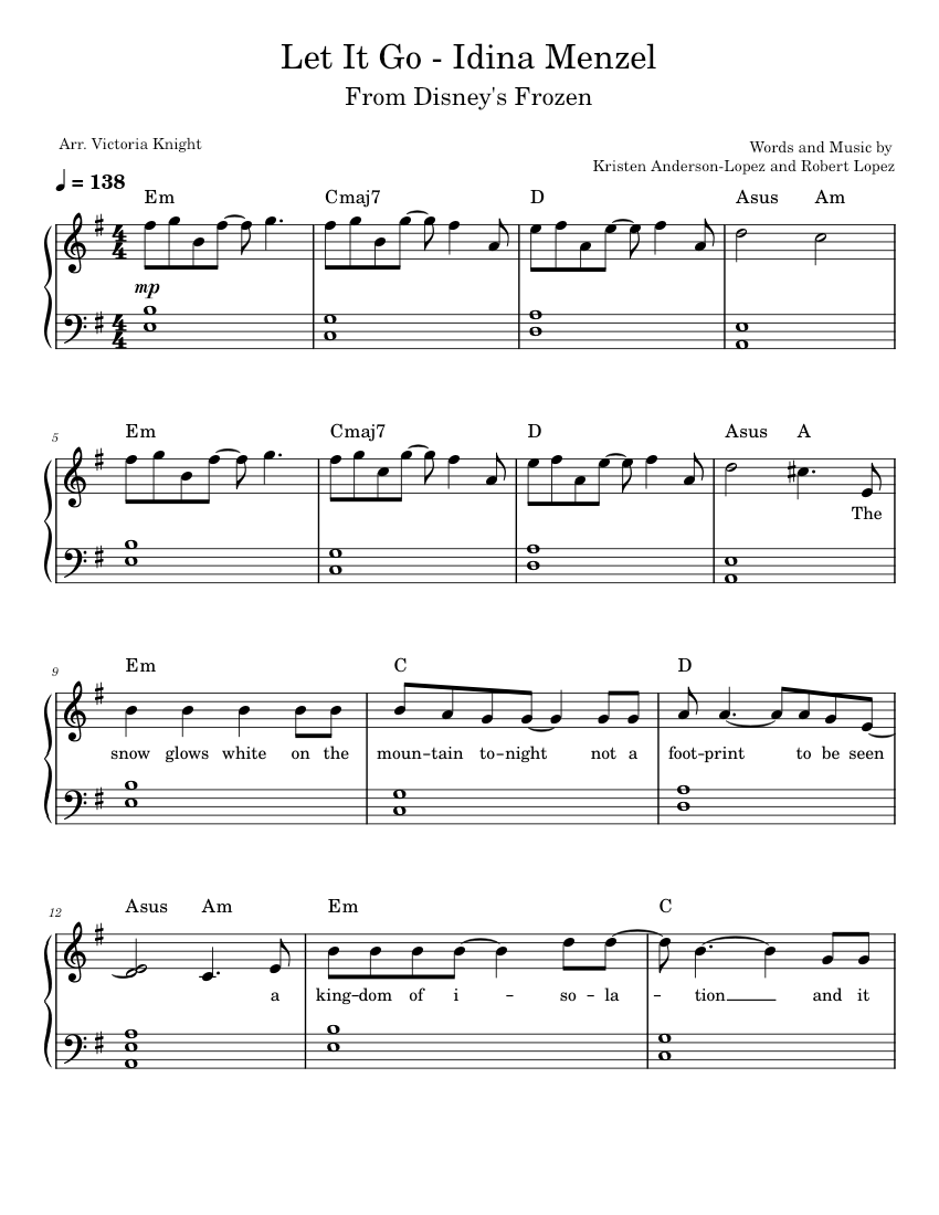 Let It Go – Idina Menzel (Intermediate Ver.) Sheet music for Piano (Solo) |  Musescore.com