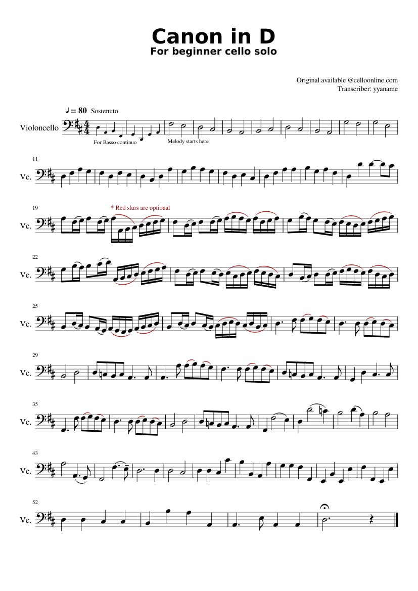 Cello solo: Canon In D, P.37 Sheet music for Cello (Solo) | Musescore.com