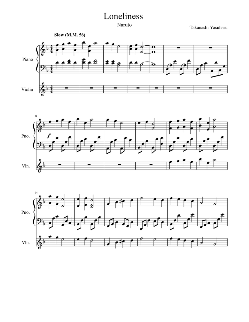 Loneliness Naruto Sheet Music For Piano Violin Solo Musescore Com
