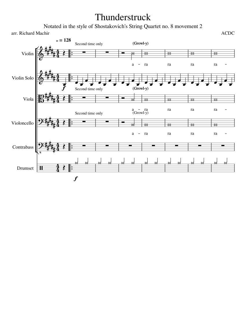 AC/DC - Thunderstruck Sheet music for Contrabass, Violin, Viola, Cello &  more instruments (Mixed Ensemble) | Musescore.com