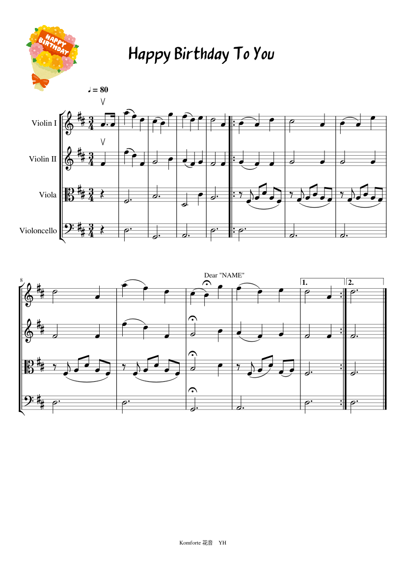 Happy Birthday to you Sheet music for Violin, Viola, Cello (String ...