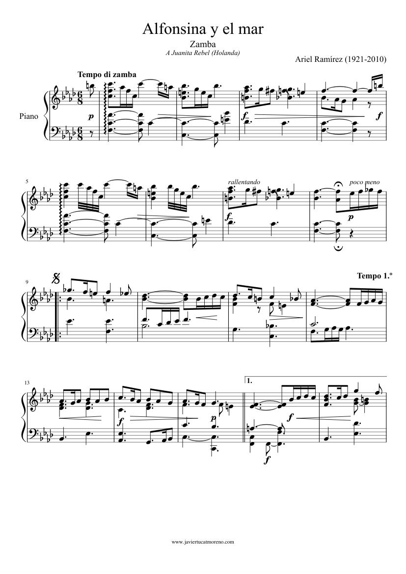 Predecesor Conjugado Sur Alfonsina y el mar Sheet music for Piano (Solo) | Musescore.com