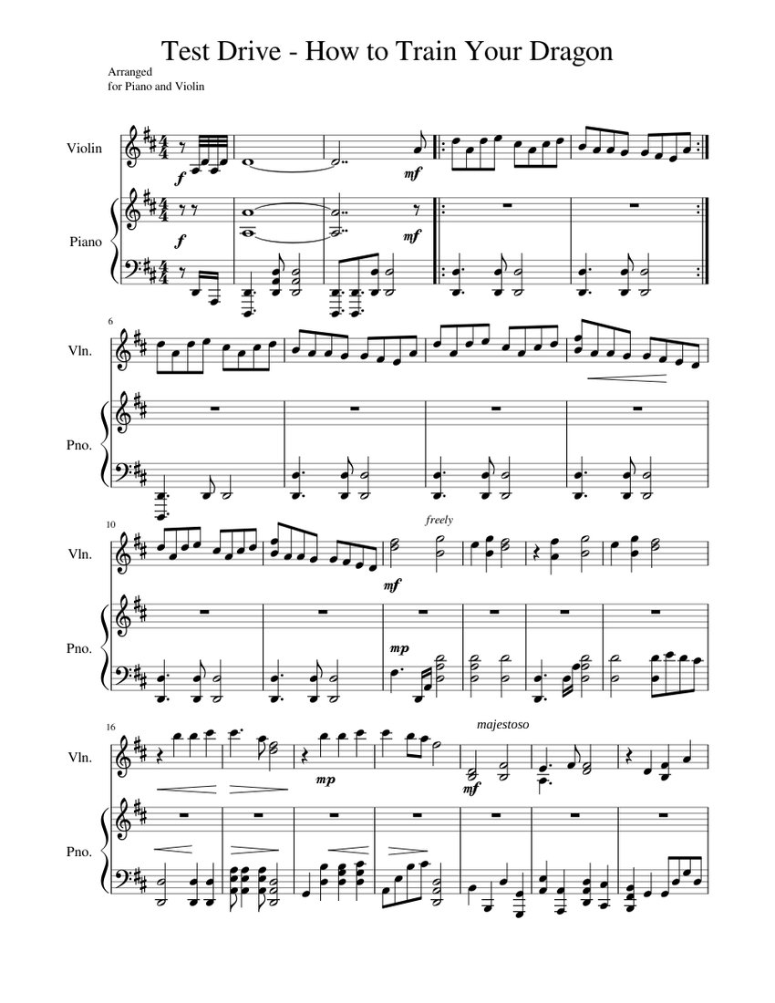 Test Drive How to Train Your Dragon Piano Violin Duet Sheet music for Piano,  Violin (Solo) | Musescore.com