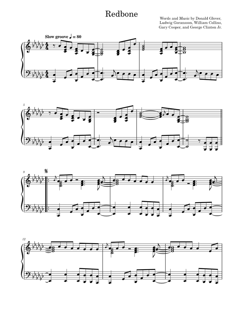 Redbone Sheet music for Piano (Solo) | Musescore.com
