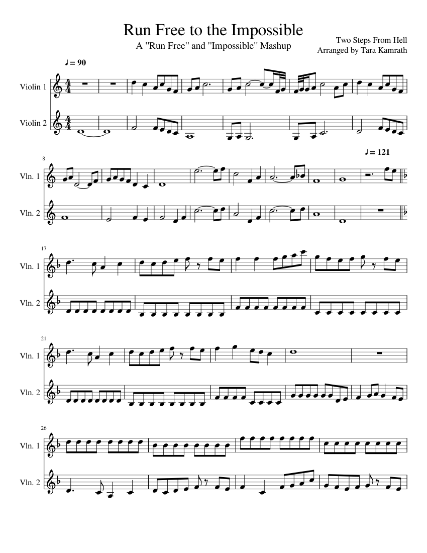 Run Free to the Impossible (TSFH Mashup) Sheet music for Violin (String  Duet) | Download and print in PDF or MIDI free sheet music | Musescore.com
