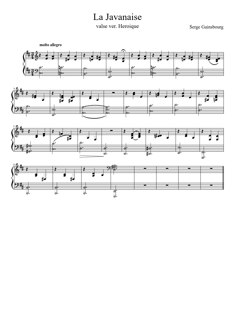 La Javanaise Sheet music for Piano (Solo) | Musescore.com