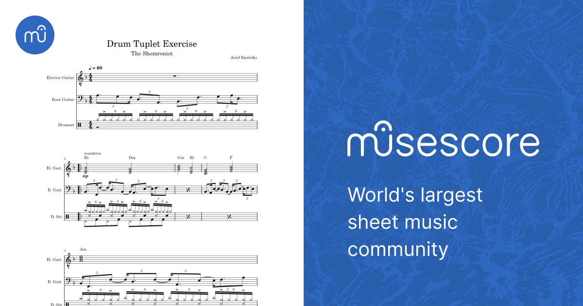 Drum Tuplet Exercise - Ariel Ruzitsky Sheet music for Guitar, Bass guitar,  Drum group (Mixed Trio) | Musescore.com