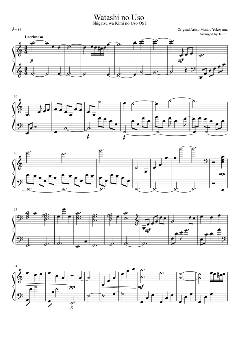 Watashi no Uso Sheet music for Piano (Solo) Easy | Musescore.com