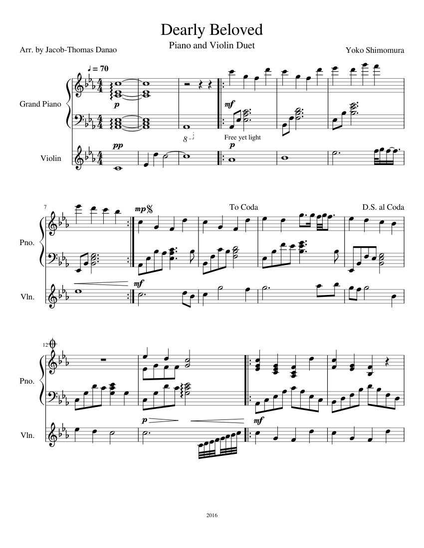 Dearly Beloved Sheet music for Piano, Violin (Solo) | Musescore.com