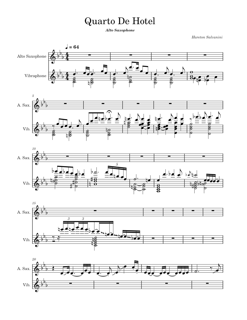 Quarto de hotel Hareton Salvanini Transcription (Concert) Sheet music
