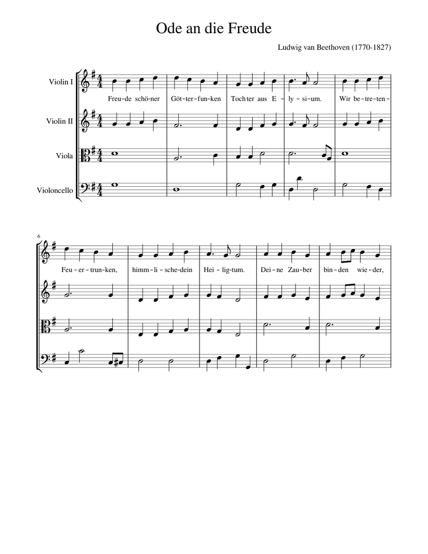 Ode an die Freude Sheet music for Violin, Viola, Cello (String Quartet) |  Musescore.com