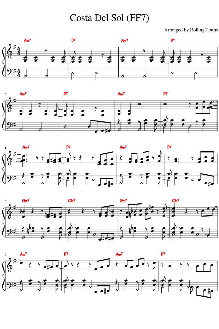 Costa Del Sol (FF7) Sheet music for Piano (Solo) | Musescore.com