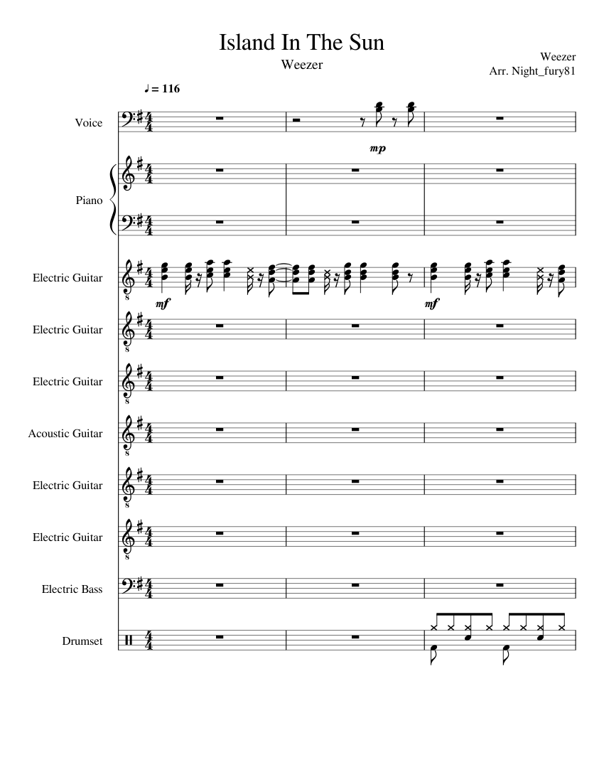 Island In The Sun - Weezer Sheet music for Piano, Vocals, Guitar, Bass  guitar & more instruments (Mixed Ensemble) | Musescore.com