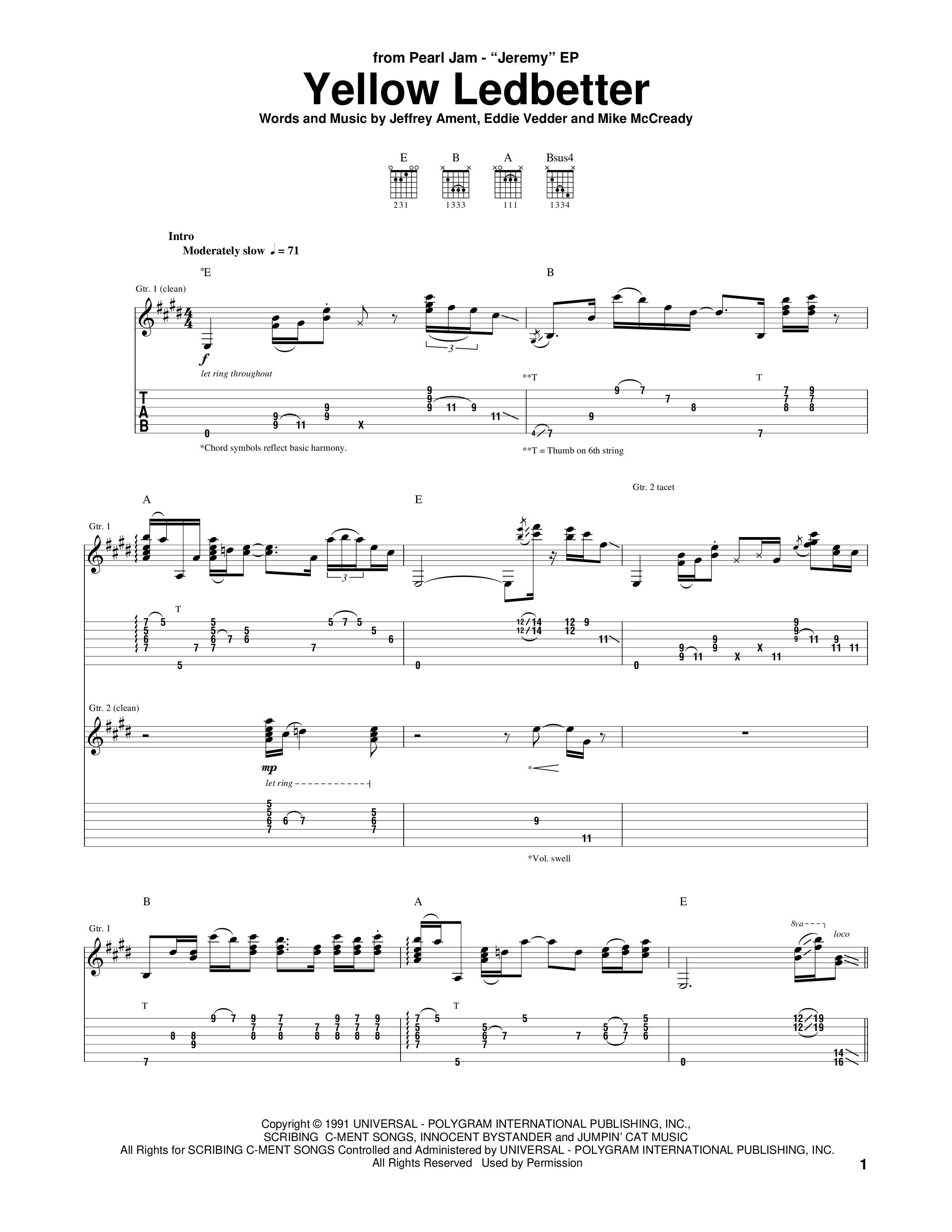 Play Official version of Yellow ledbetter Sheet Music by Pearl Jam for ...