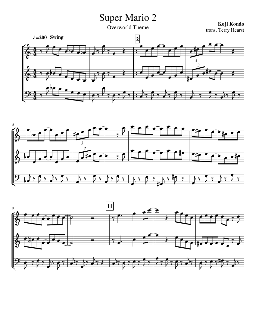 Super Mario Bros 2 Overworld Theme Sheet Music for Piano (Mixed Trio ...