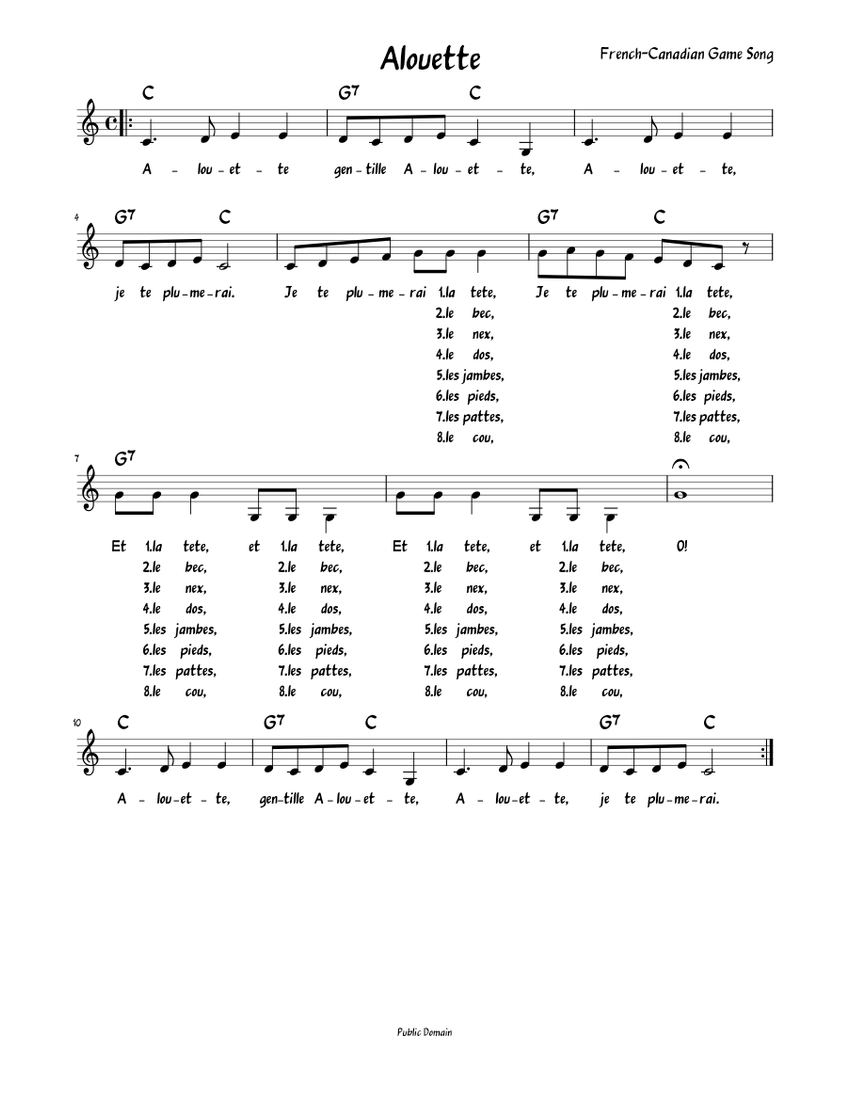 Alouette (Lead sheet with lyrics ) Sheet music for Drum group (Solo