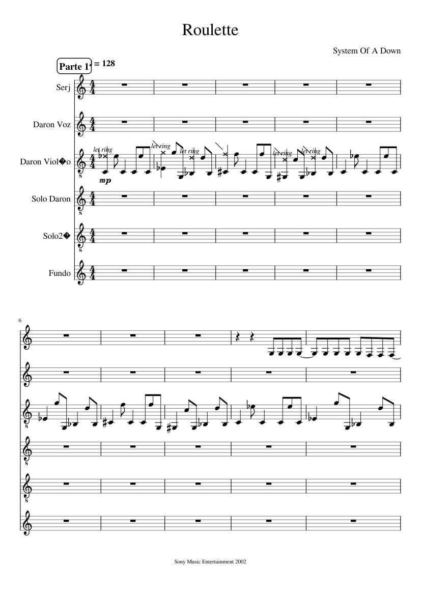 System Of Down Roulette Sheet music for Violin, Strings group, Bouzouki,  Nyckelharpa (Mixed Ensemble) | Musescore.com