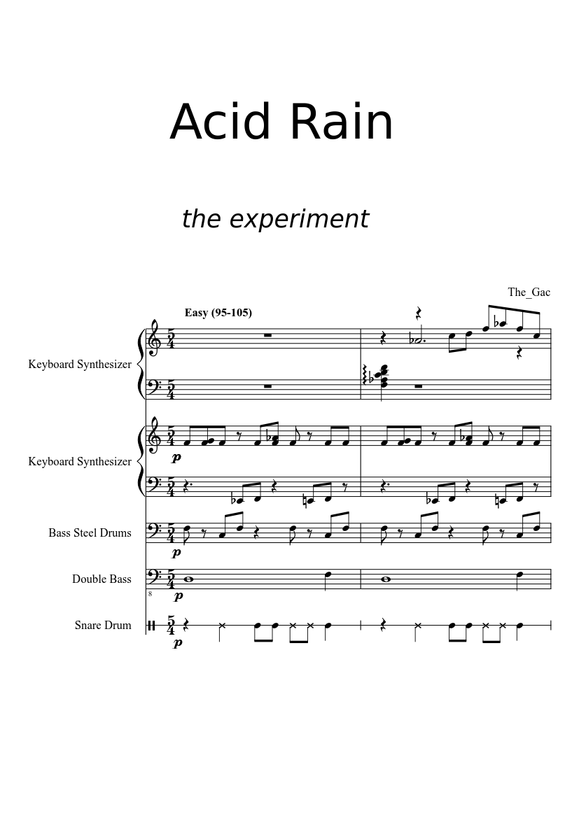 Acid Rain Sheet music for Contrabass, Snare drum, Synthesizer, Steel drums  (Mixed Quintet) | Musescore.com