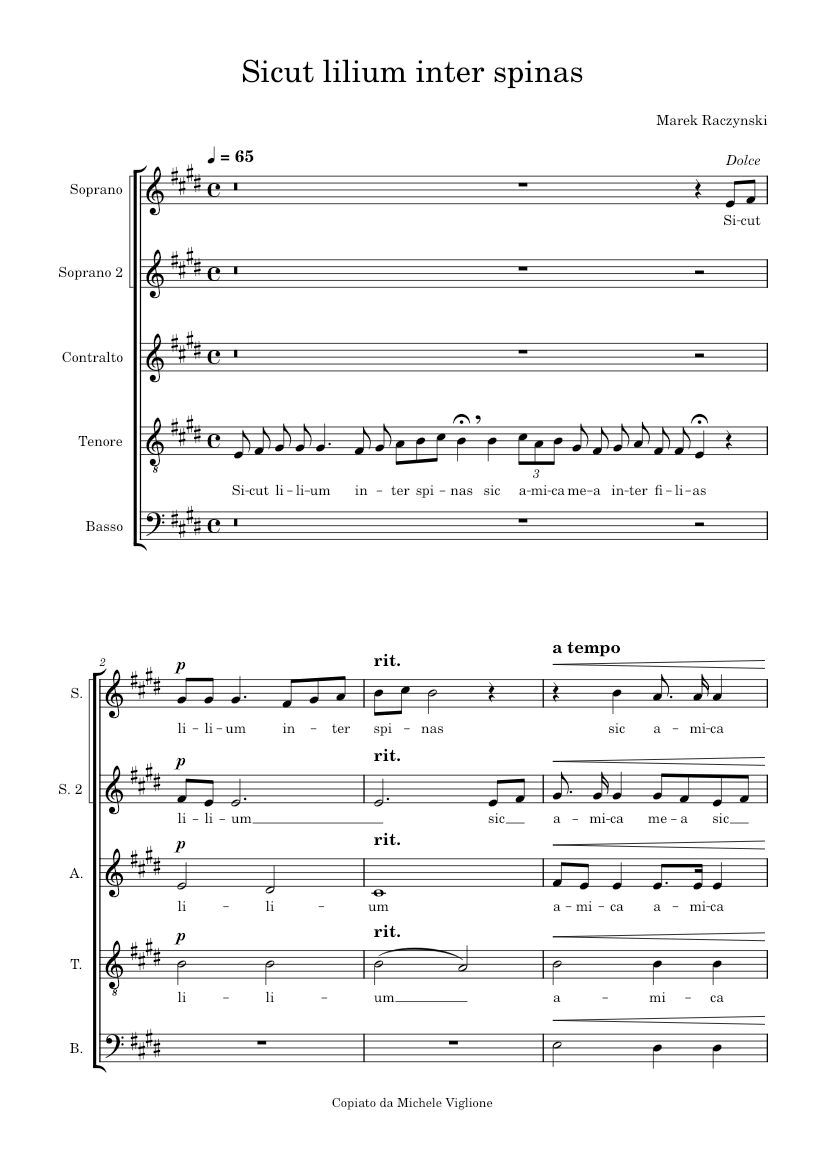 Sicut Lilium Inter Spinas / Marek Raczynski Sheet Music for Synthesizer ...