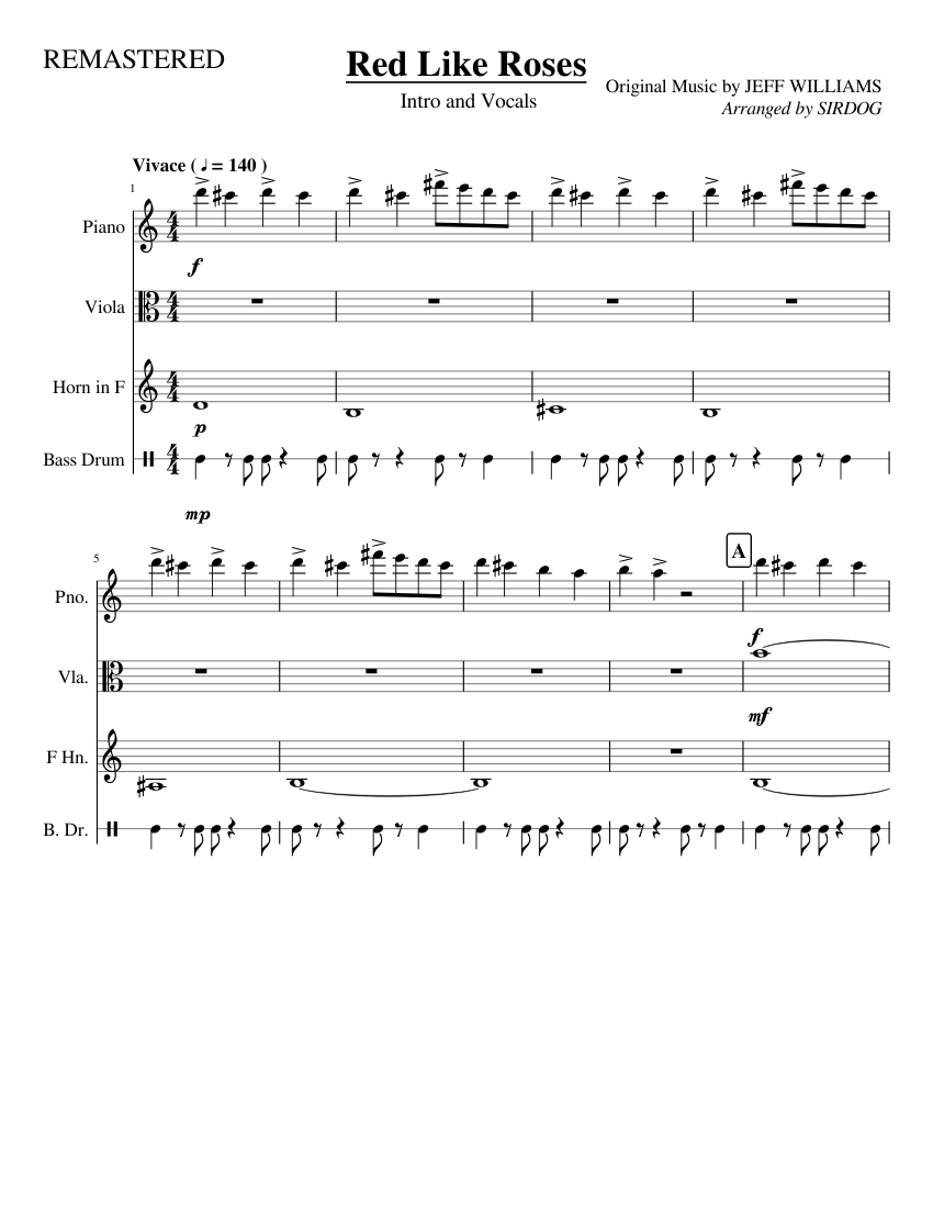RWBY - Red Like Roses (RE-MASTERED) Sheet music for Piano, French horn,  Viola, Bass drum (Mixed Quartet) | Musescore.com