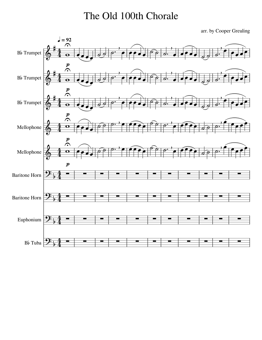The Old 100th Chorale Sheet Music For Euphonium Tuba Mellophone the-old-100th-chorale-sheet-music-for-euphonium-tuba-mellophone