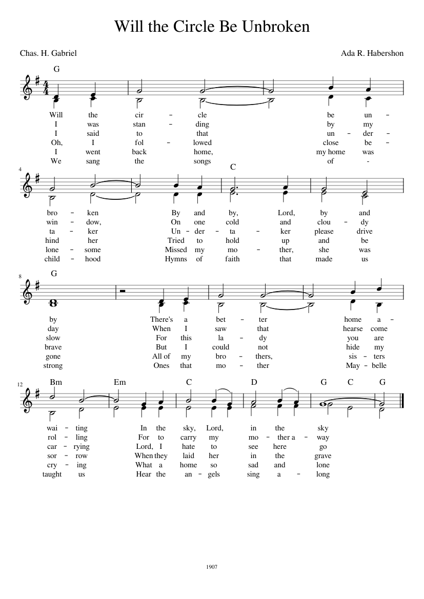 Will the Circle Be Unbroken - Ada R. Habershon Sheet music for Piano ...