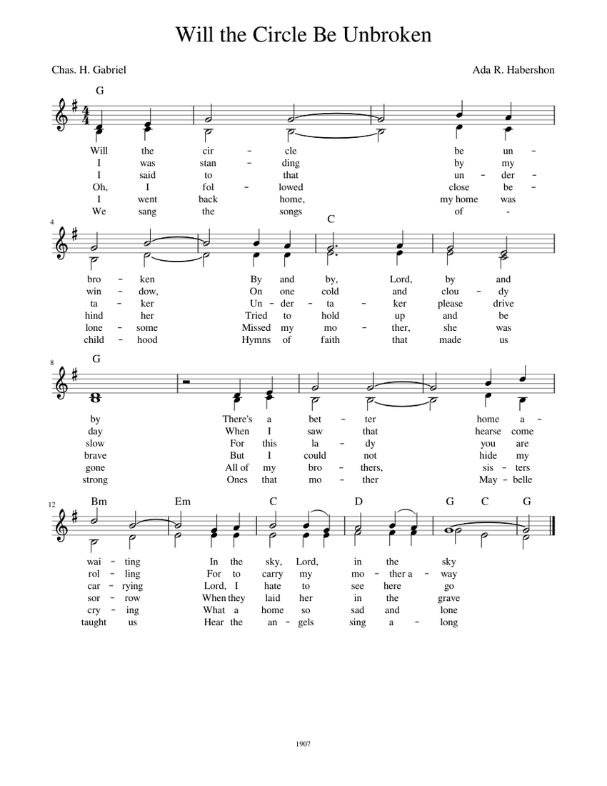 Will the Circle Be Unbroken - Ada R. Habershon Sheet music for Piano ...
