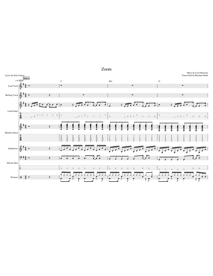 Zoom By Last Dinosaurs Full Band Transcription Sheet Music For Drum Group Vocals Guitar Bass More Instruments Rock Band Musescore Com Most wanted 2012 ost) last dinosaurs. zoom by last dinosaurs full band