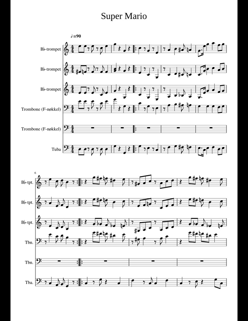 Super Mario Short Sheet Music For Trombone, Tuba, Trumpet In B-flat ...