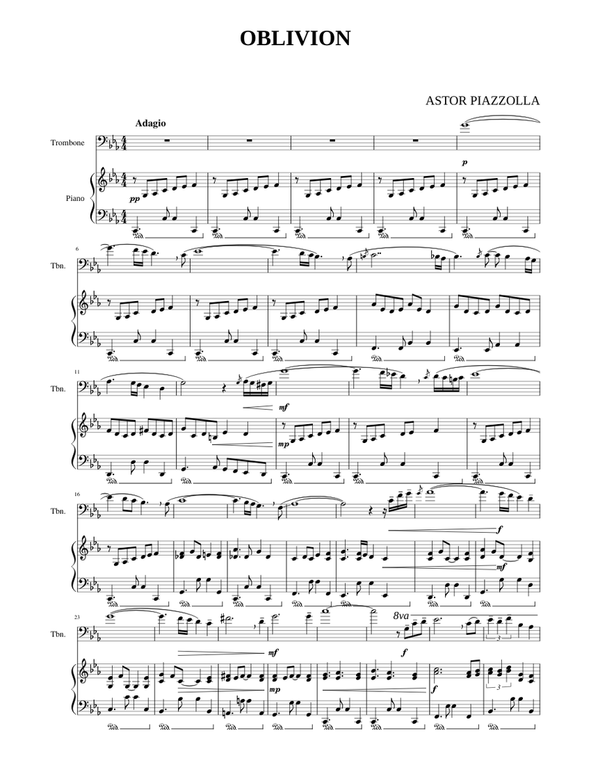 OBLIVION Sheet music for Piano, Trombone (Solo) | Musescore.com
