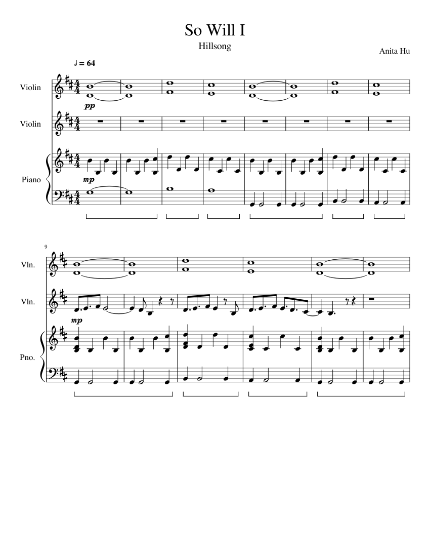 Hillsong -- So Will I (piano & violin) FULL ver Sheet music for Piano