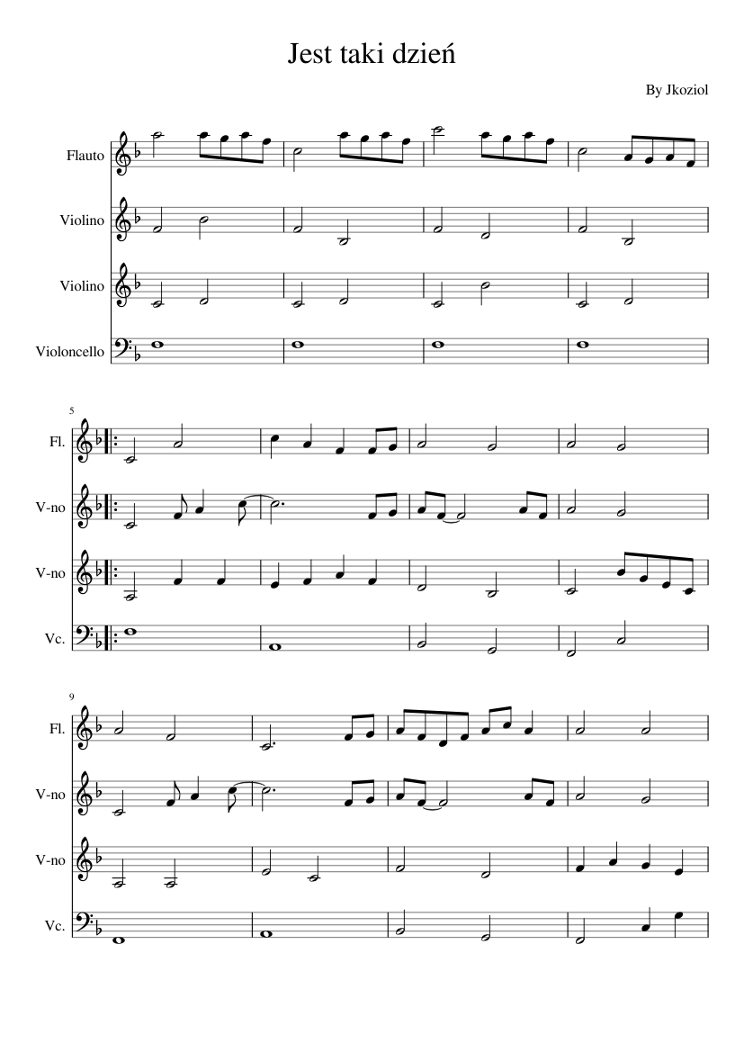 Jest taki dzień Sheet music for Violin, Flute, (Mixed Quartet) | Download and print in PDF or MIDI free sheet music | Musescore.com