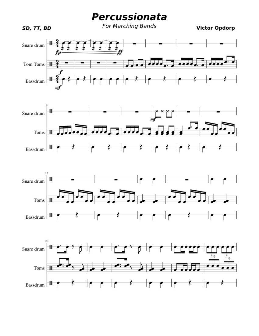 Percussionata Sheet music for Snare drum, Bass drum, Tom tom